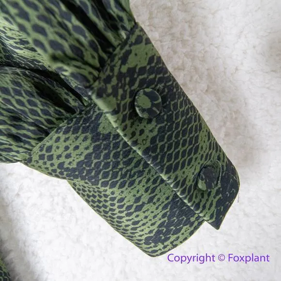 New! Eloquii green snake skin high neck belted silky dress, size 26‎ - Image 7