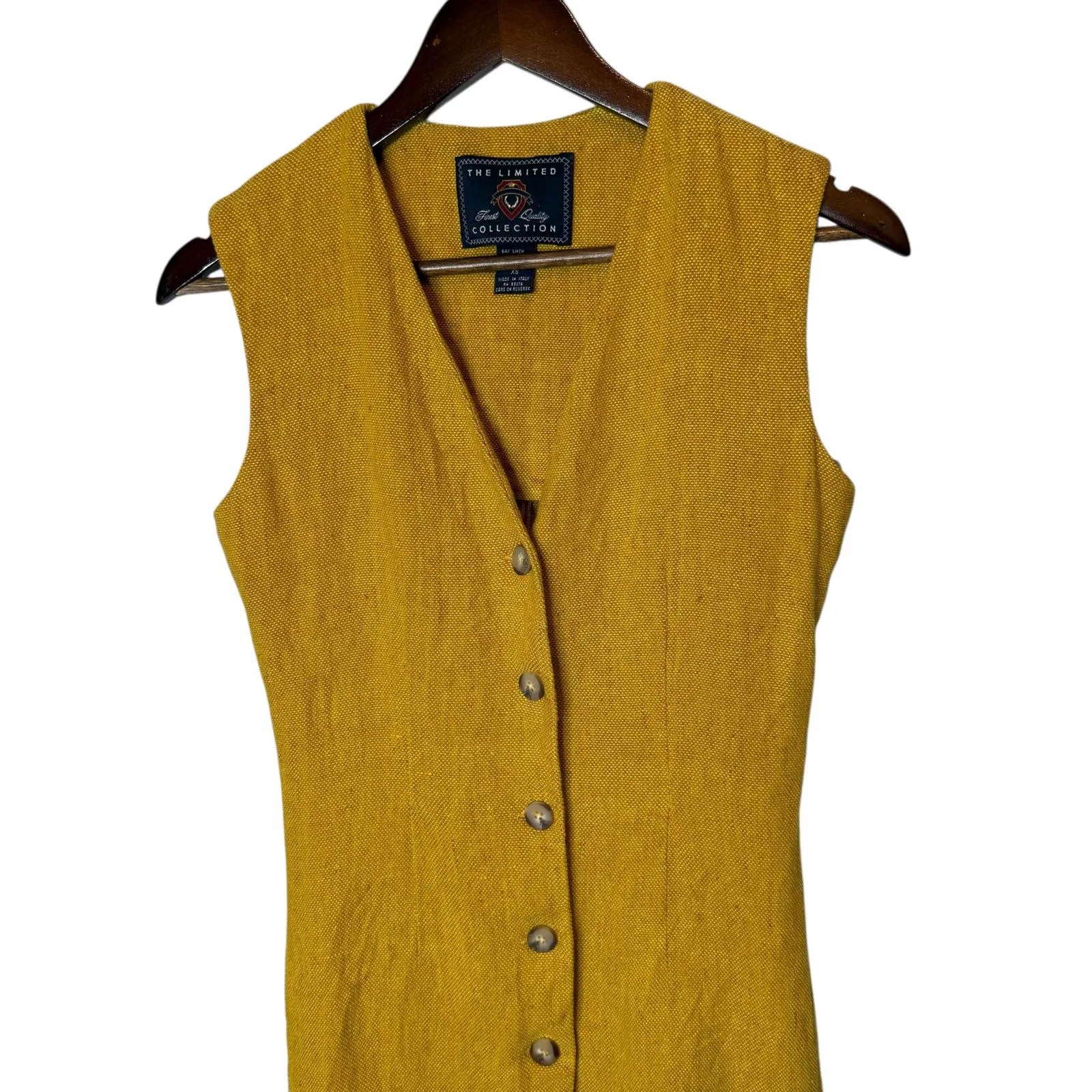 The Limited Collection Vintage Linen Tweed Long Vest in Mustard size XS - Image 2