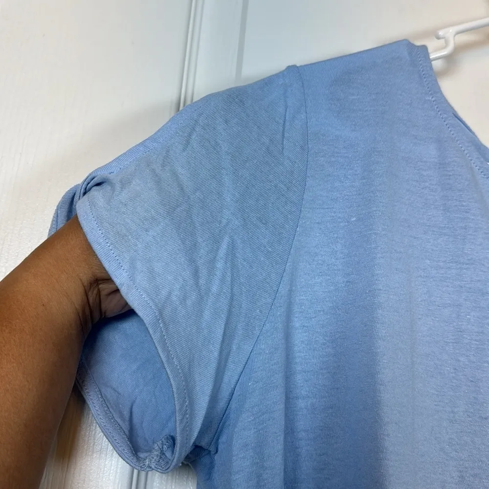 J Jill Love Linen Blend Lagenlook Blue Twisted Sleeve S/S Blouse Size Large EUC - Image 3