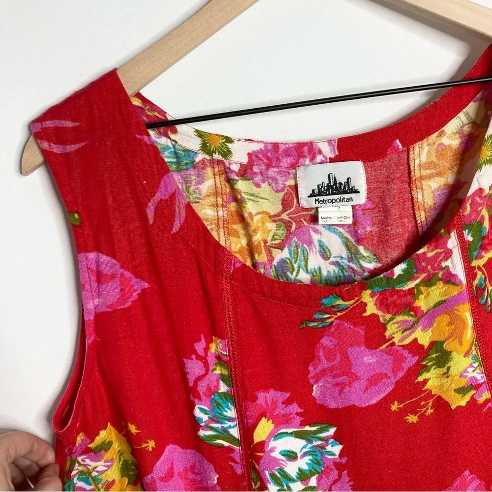 Vintage Metropolitan Sleeveless Red Hawaiian Shift Dress Size 1X Floral Tropical - Image 3