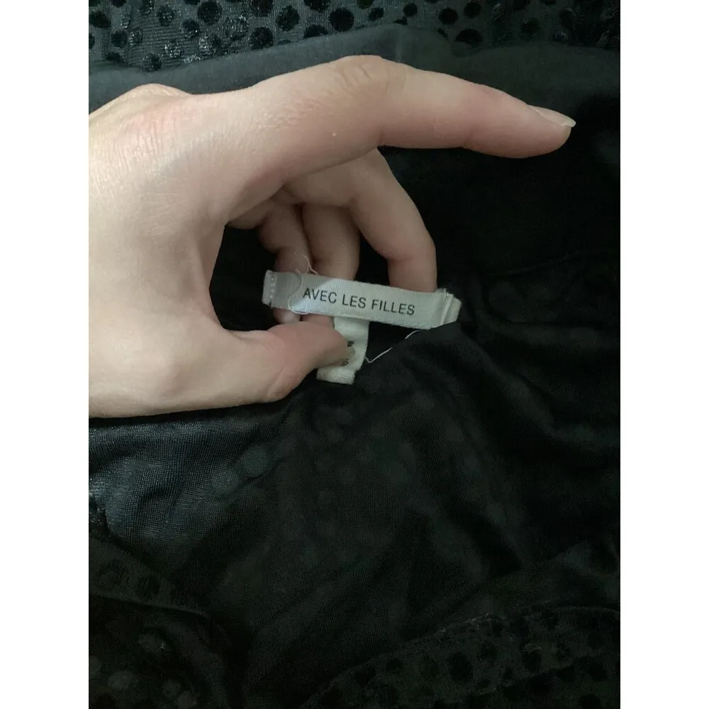 Avec Les Filles Dress Womens XS Sheer Velvet Polka Dot Tie Collar Mini Party - Image 5