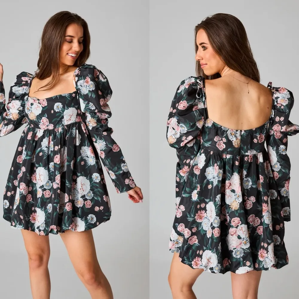Buddy Love Stassie Puff Sleeve Babydoll Mini Dress Floral Sleeping Garden Size L - Image 3