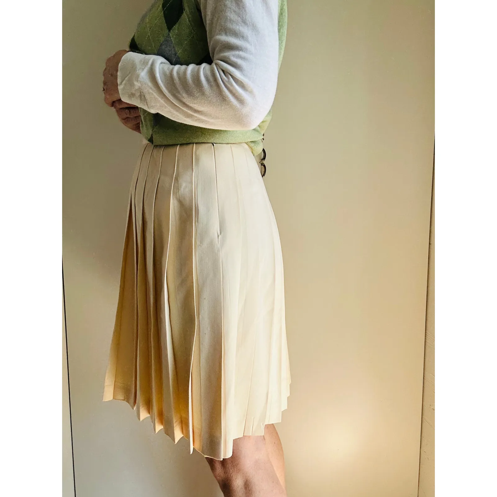 Vintage 90s Wool Pleated Skirt Cream Size Medium/10 Prep Twee Schoolgirl Looks - Image 7