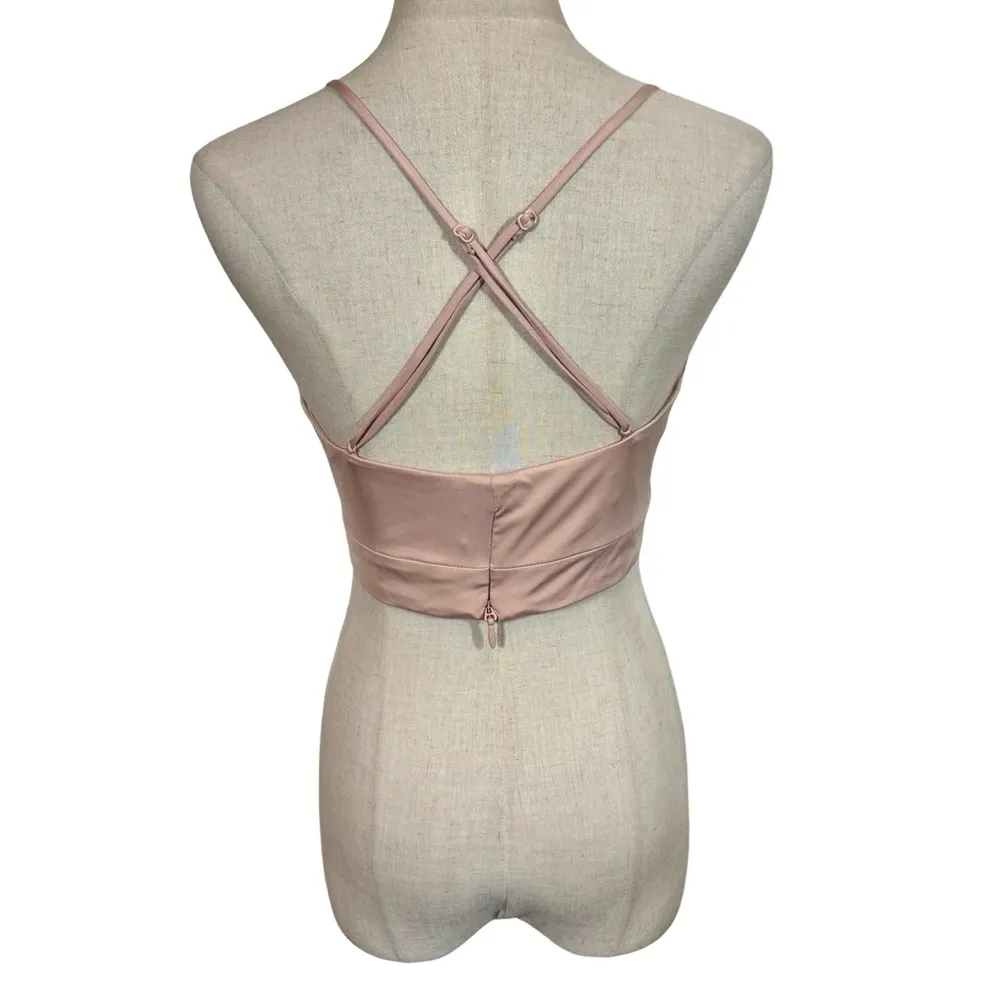 House of CB Sirena Criss Cross Crop Top in Blush Pink - Image 9