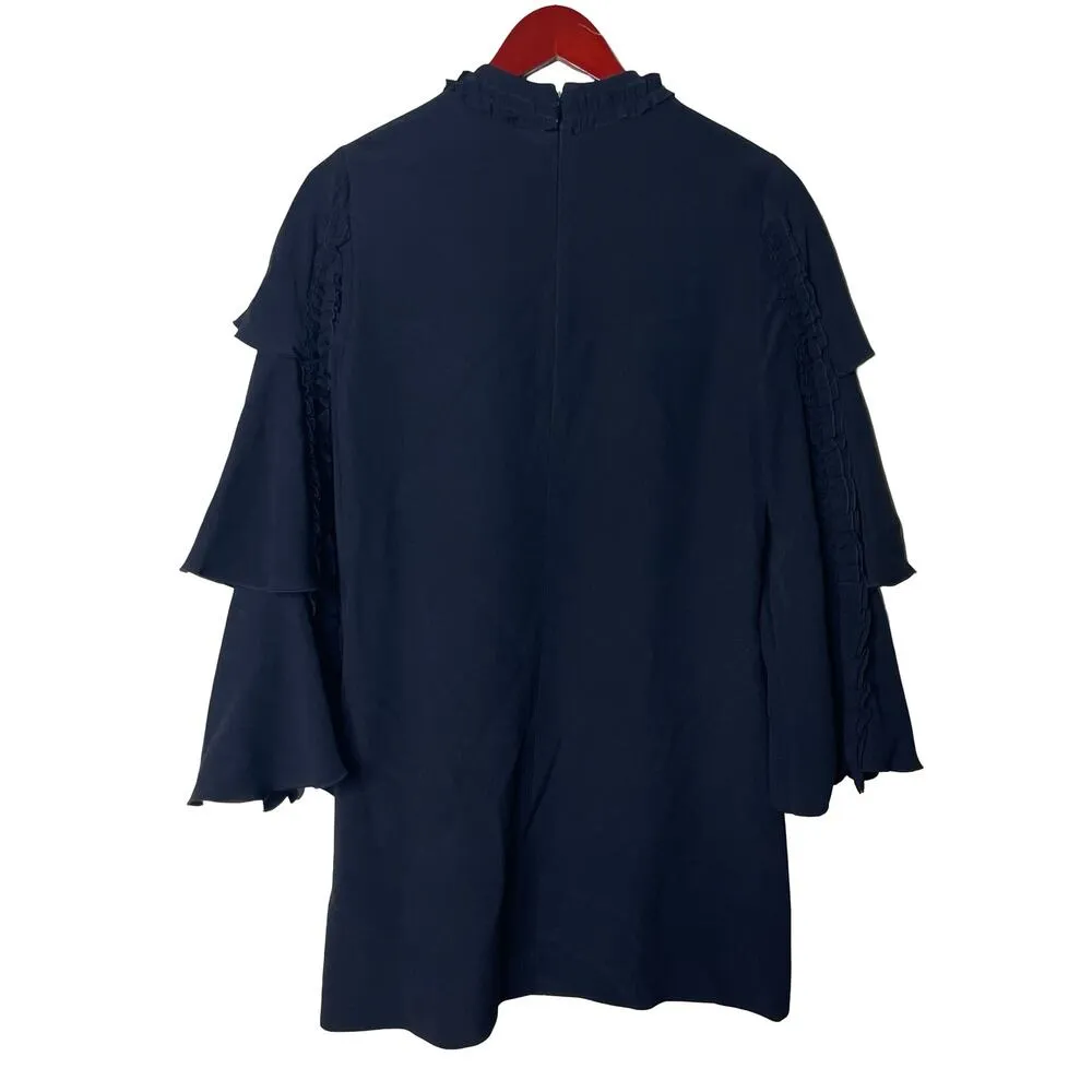 Alexis Black Marianne Tiered Bell-Sleeve Crepe Mini Dress Ruffled Trim Medium M - Image 4