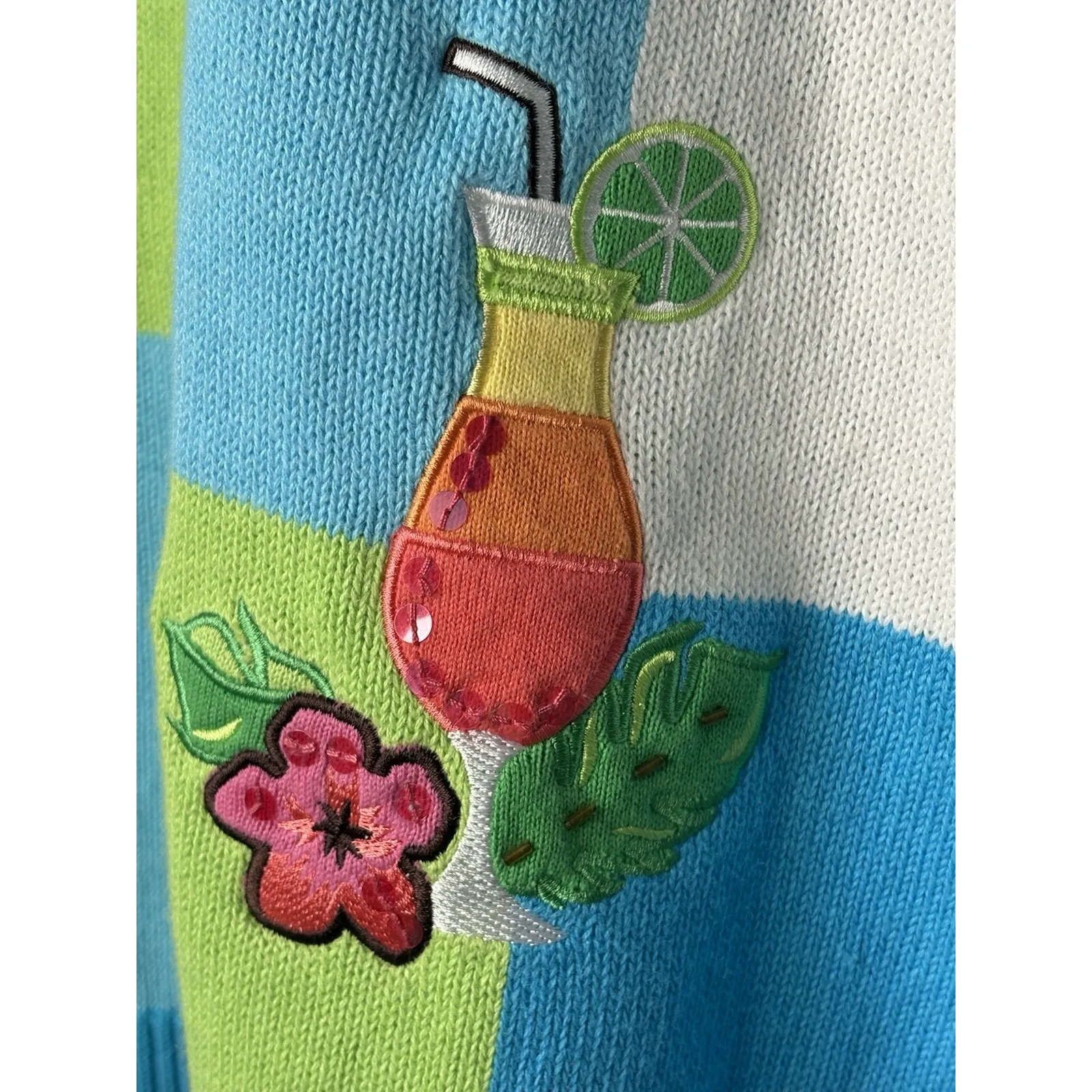 Vintage Breckenridge Woman Sweater 2X Tropical Patchwork Ramie Knit Cardigan - Image 8