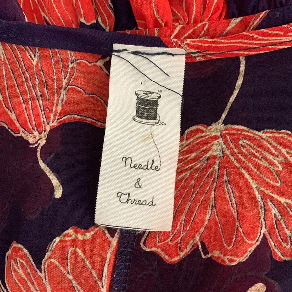 Needle & Thread Sheer Floral Orange & Blue Blouse - Image 6