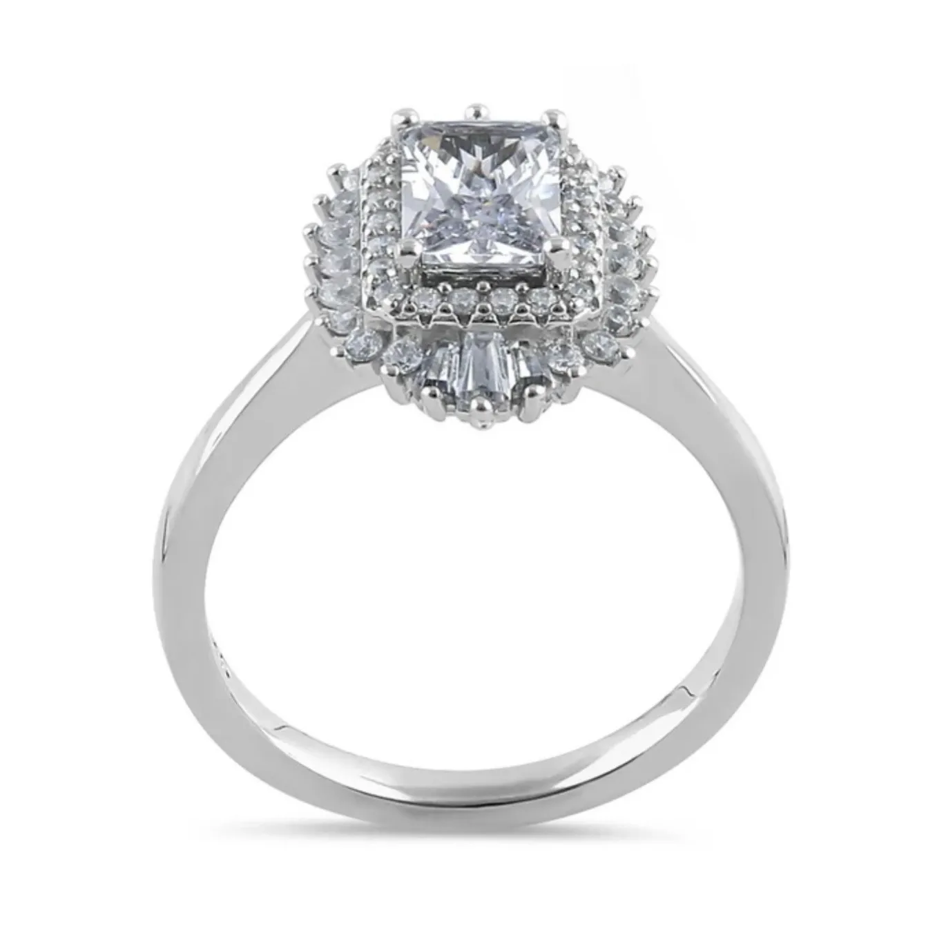 SIZE 10 925  Vintage Emerald Halo Clear CZ Engagement Ring - Image 3