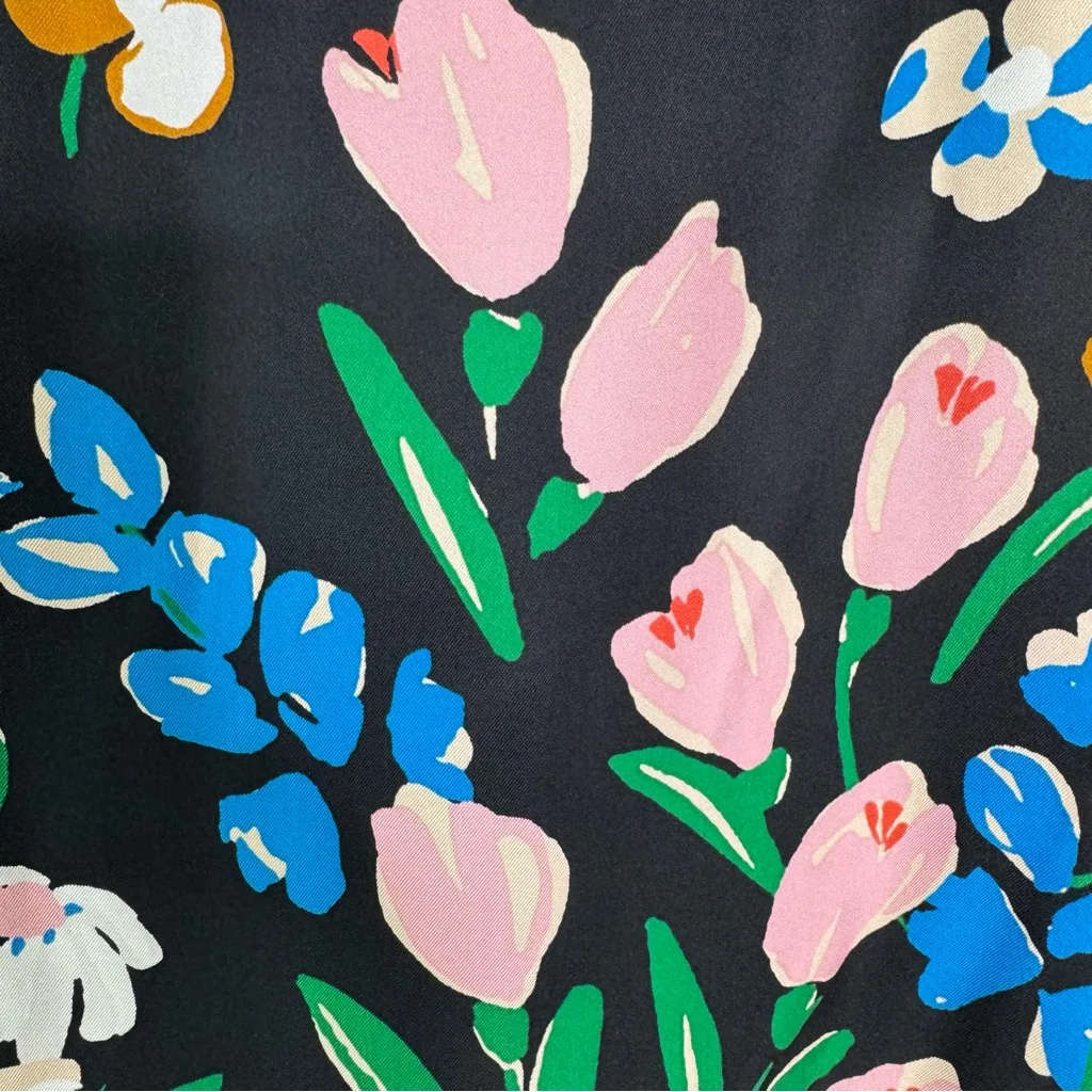 Kate Spade Silk Twill Meadow Floral Sheath Mini Dress In Black Multicolor Size 4 - Image 15