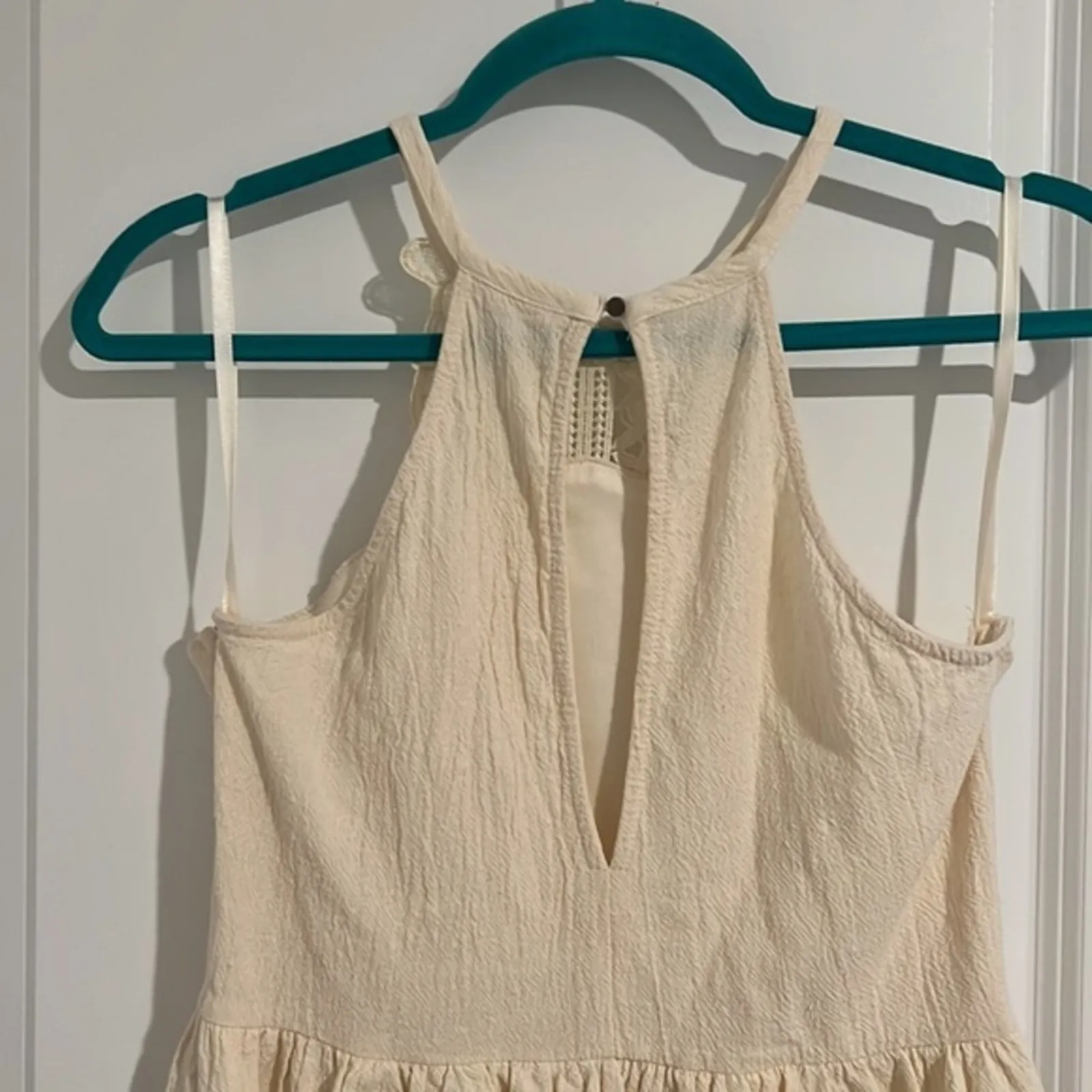 Altar'd State 55% Linen Cream‎ Lined Dress w/ Pockets Crochet, Size Small - Image 5