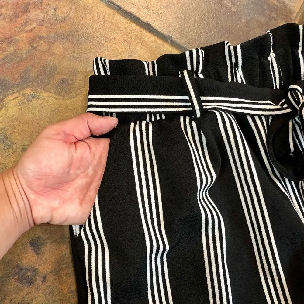 Harper Heritage Paper Bag Black and White Stripped Pants with Pockets and Belt S - Image 5