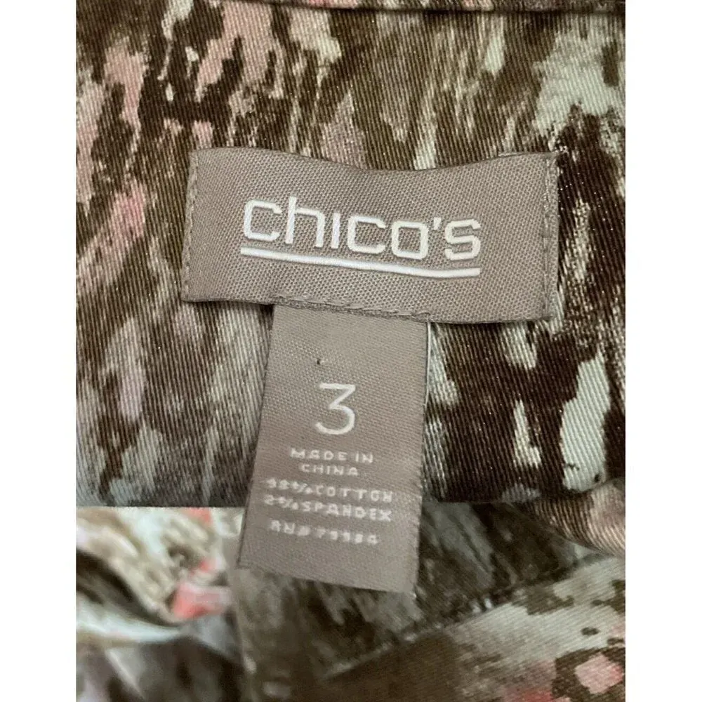 Chico's Women's 3 US Size XL/16 Jacket Denim‎ Brown Pink Abstract Southwestern - Image 6