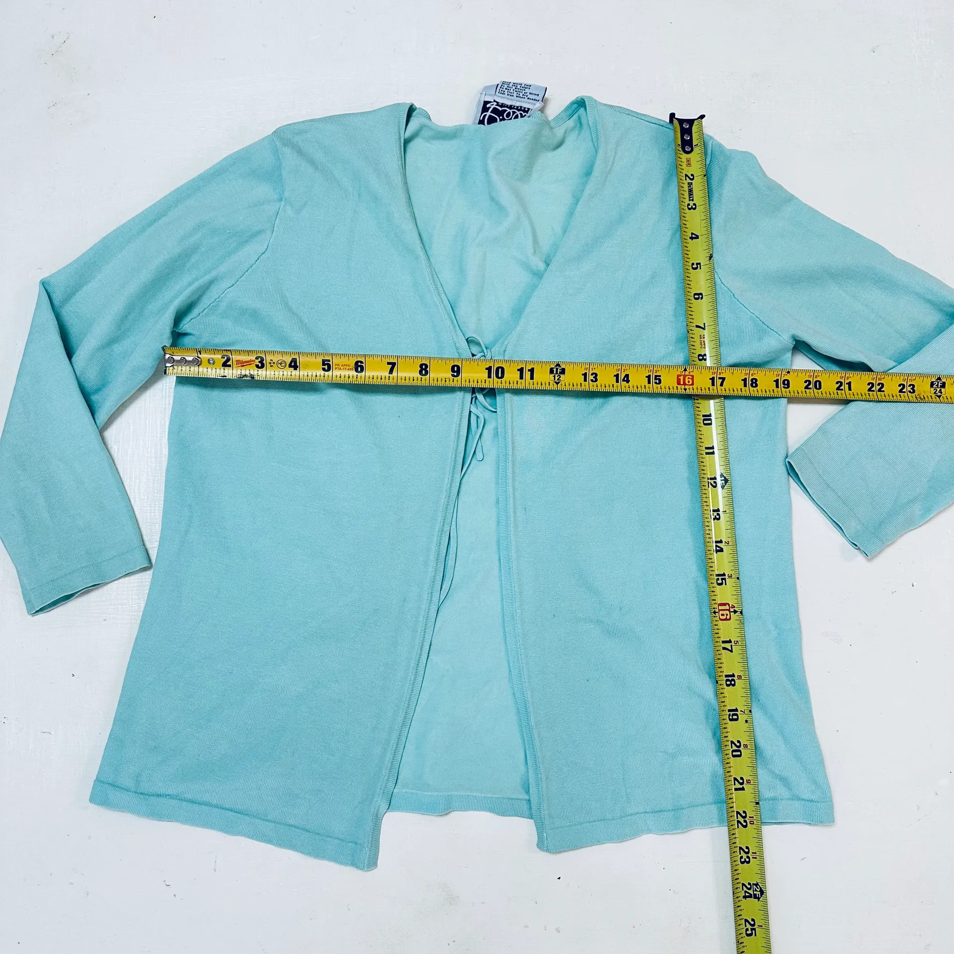 Amalie Cardigan Size L Open Front turquoises tie front - Image 6