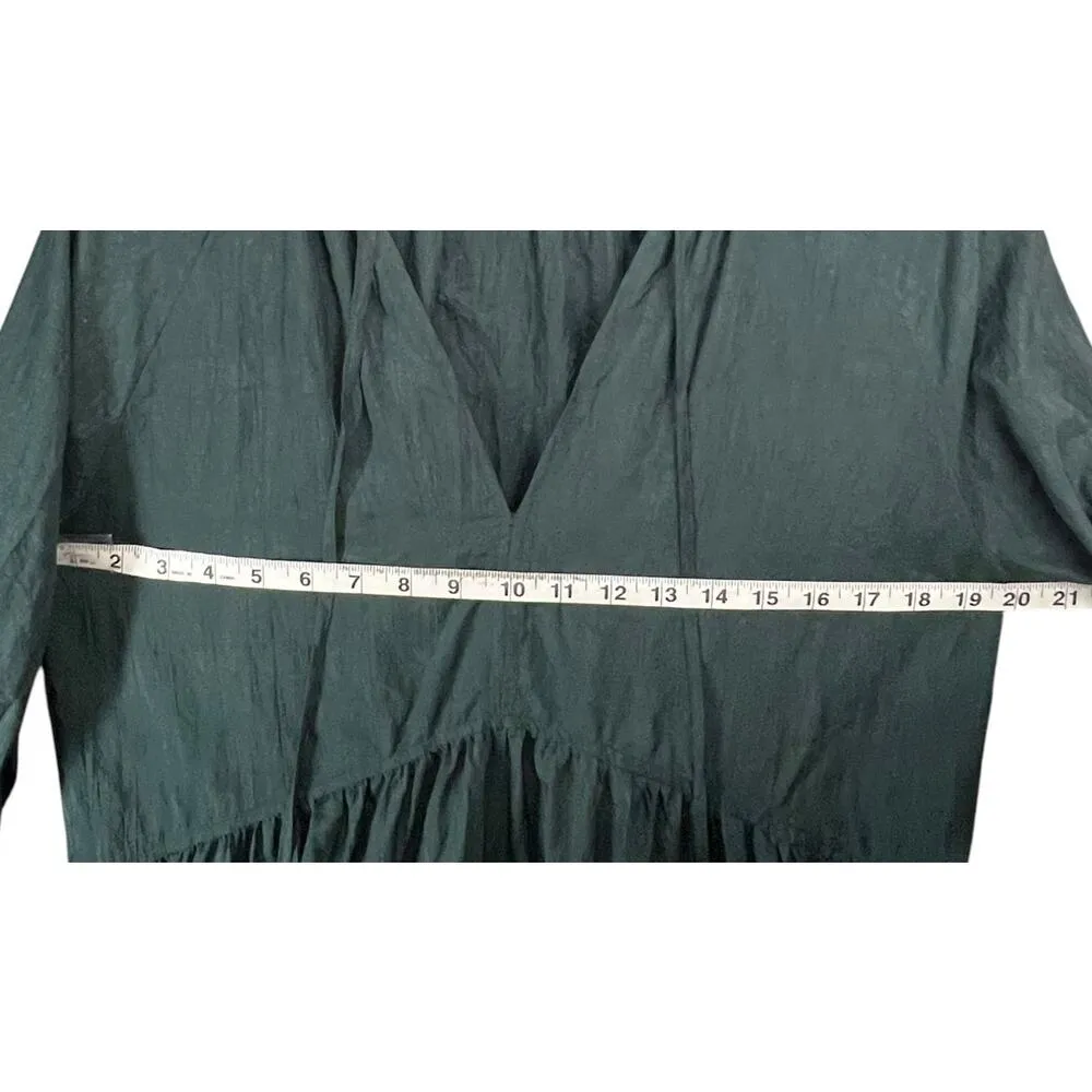 Pinch Mini Dress Womens S Hunter Green 3/4 Sleeve Crinkled Tiered Cottagecore - Image 6