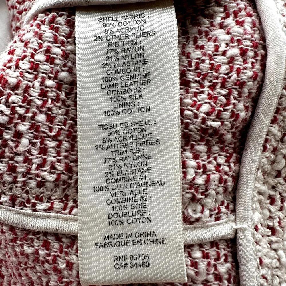 Rebecca Taylor Tweed Fringe Moto Jacket Full Zip Cotton Modern Round Neck Pink 6 - Image 3