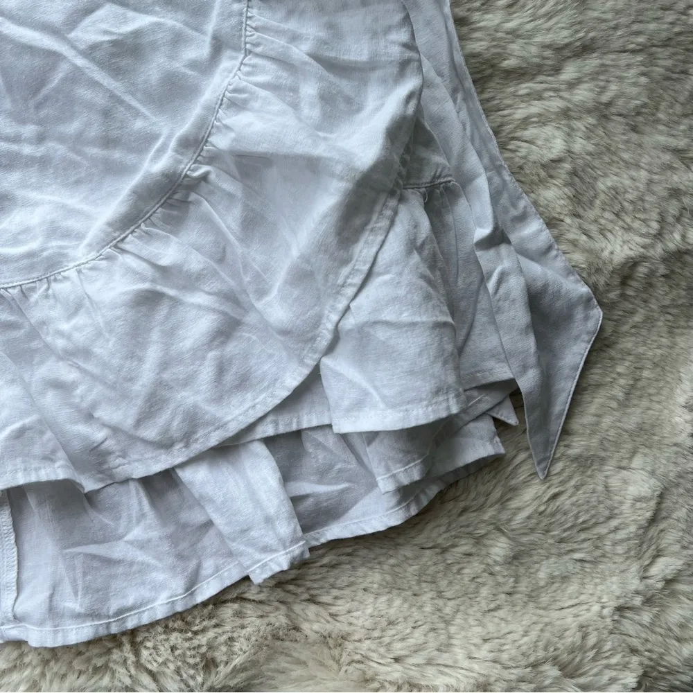 Aerie White Linen Blend Ruffle Hem Wrap mini skirt size small NEW resort wear - Image 2