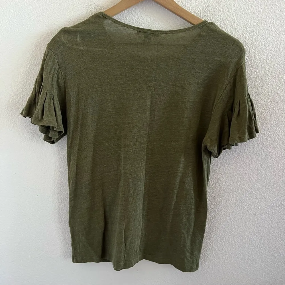 J Crew 100% Linen Green Ruffle Sleeve Relaxed Lagenlook Style GC049 Medium - Image 6