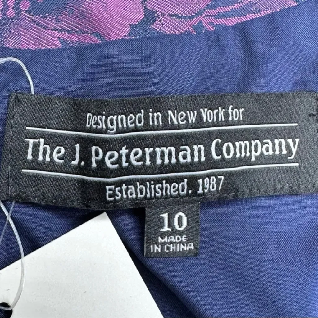 J. Peterman Navy Floral Brocade Cocktail Dress Size 10 Blue - Image 5