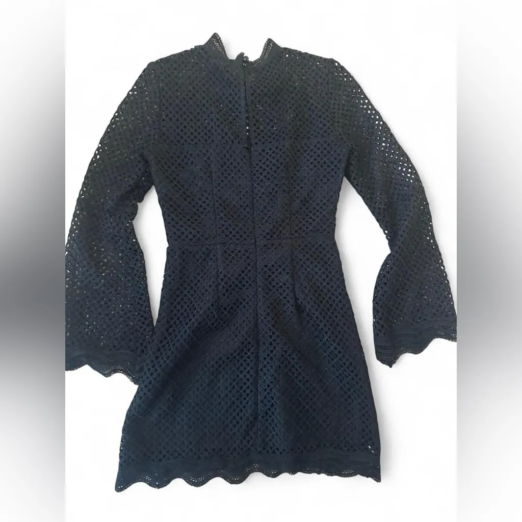AQUA Black crochet long sleeve mini dress bell sleeves and high neckline SIZE XS - Image 2