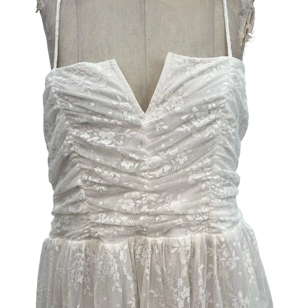Lulus Charismatic Sweetie White Lace Ruched Tie-Strap Midi‎ Dress Size XL - Image 3