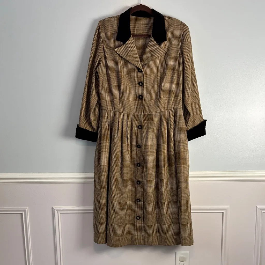 1960s Howard Wolf Brown Houndstooth Coat Dress Vintage Old Money Sz 16 Academia - Image 4