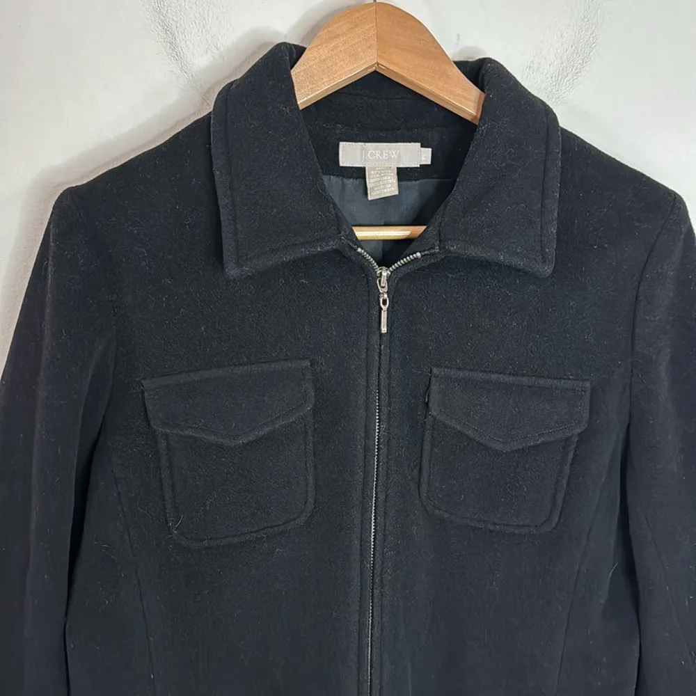 J.Crew black wool blend zippered shacket overshirt coat size L petite - Image 3