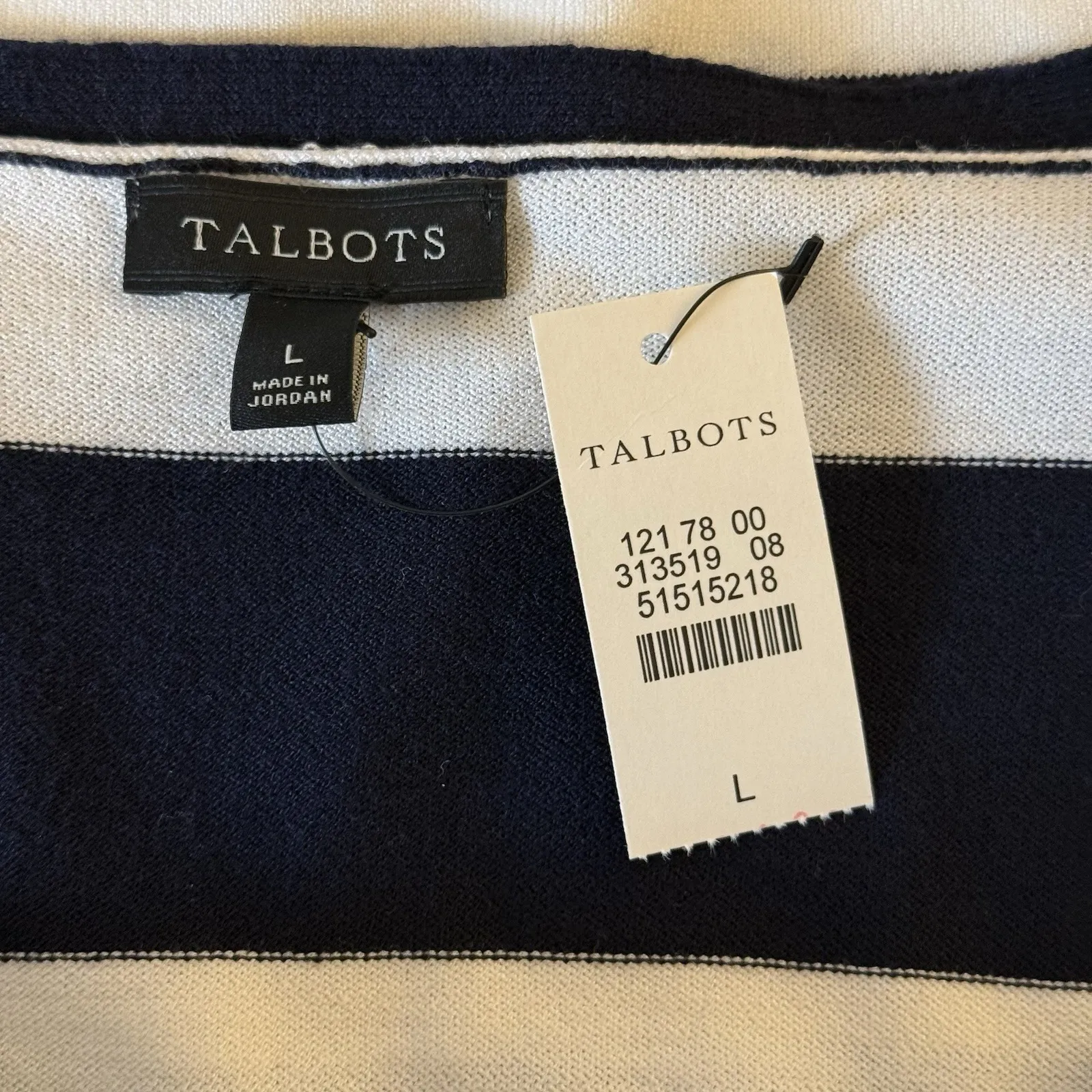 NWT Talbots Navy White Stripe Pullover Sweater Pleated Cuffs Nautical Coastal LG - Image 5