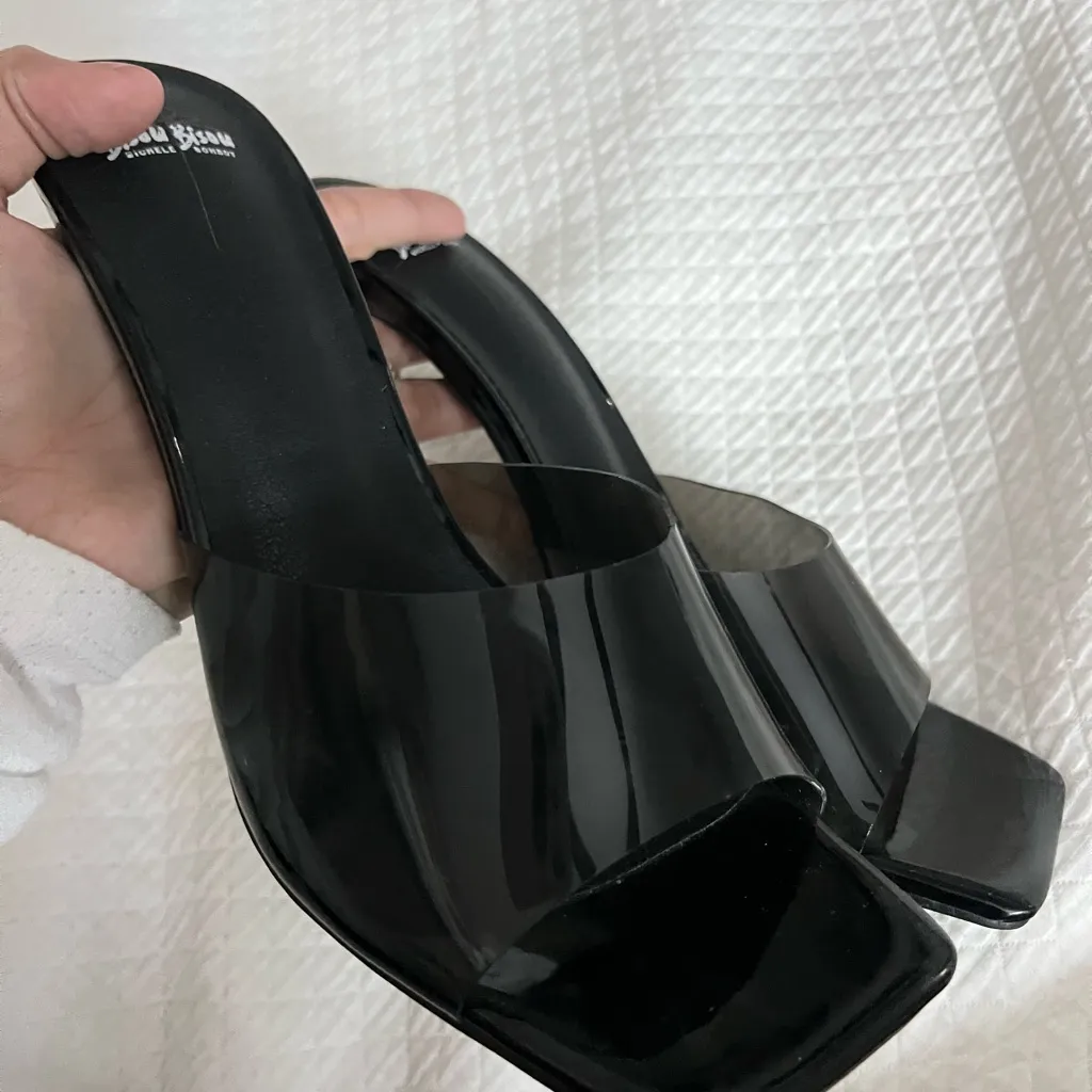 Stylish Clear Black Heeled Mules - Image 2