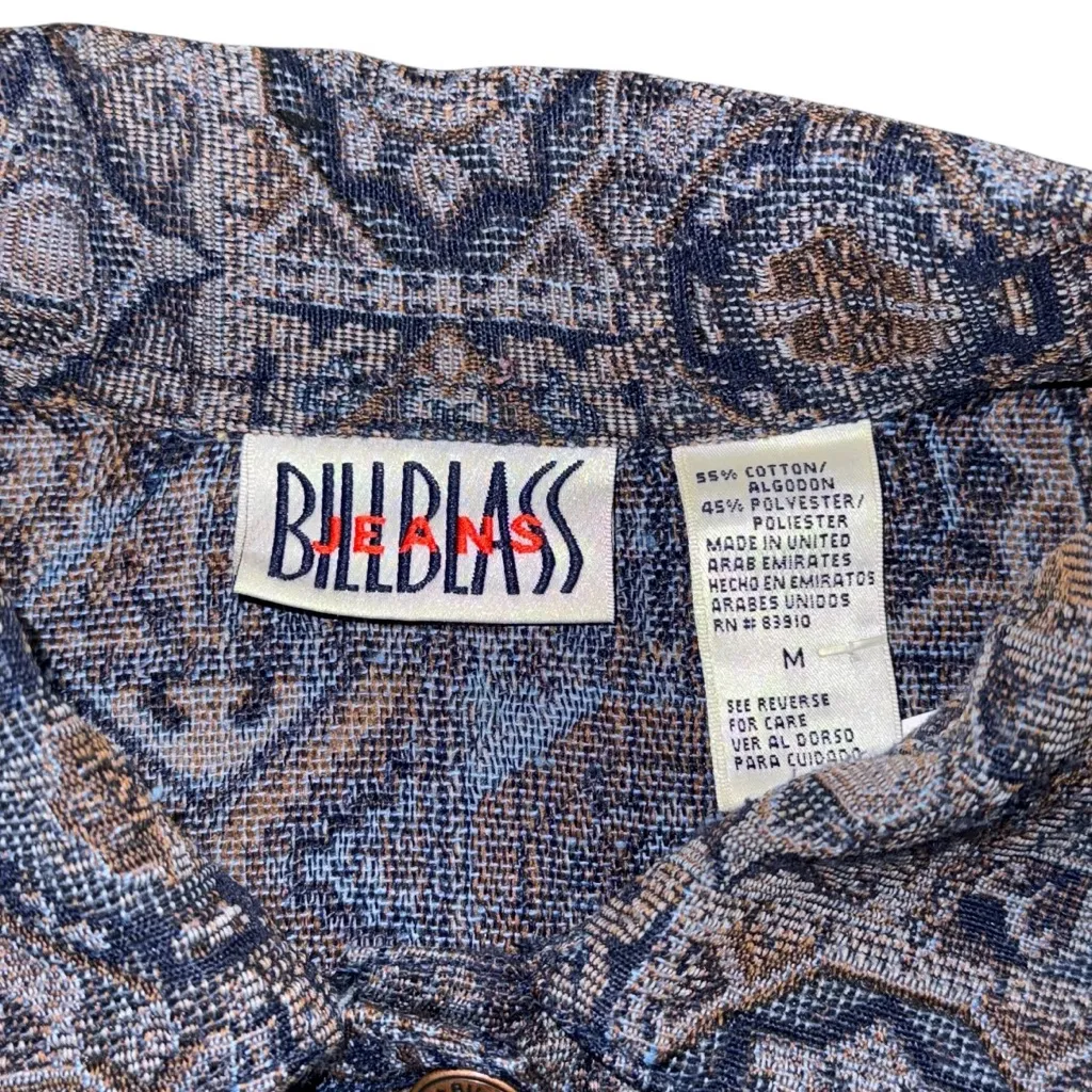 Vintage Bill Blass Tapestry Jacket Size Medium Boho Woven Pattern Trucker Style Blue - Image 5