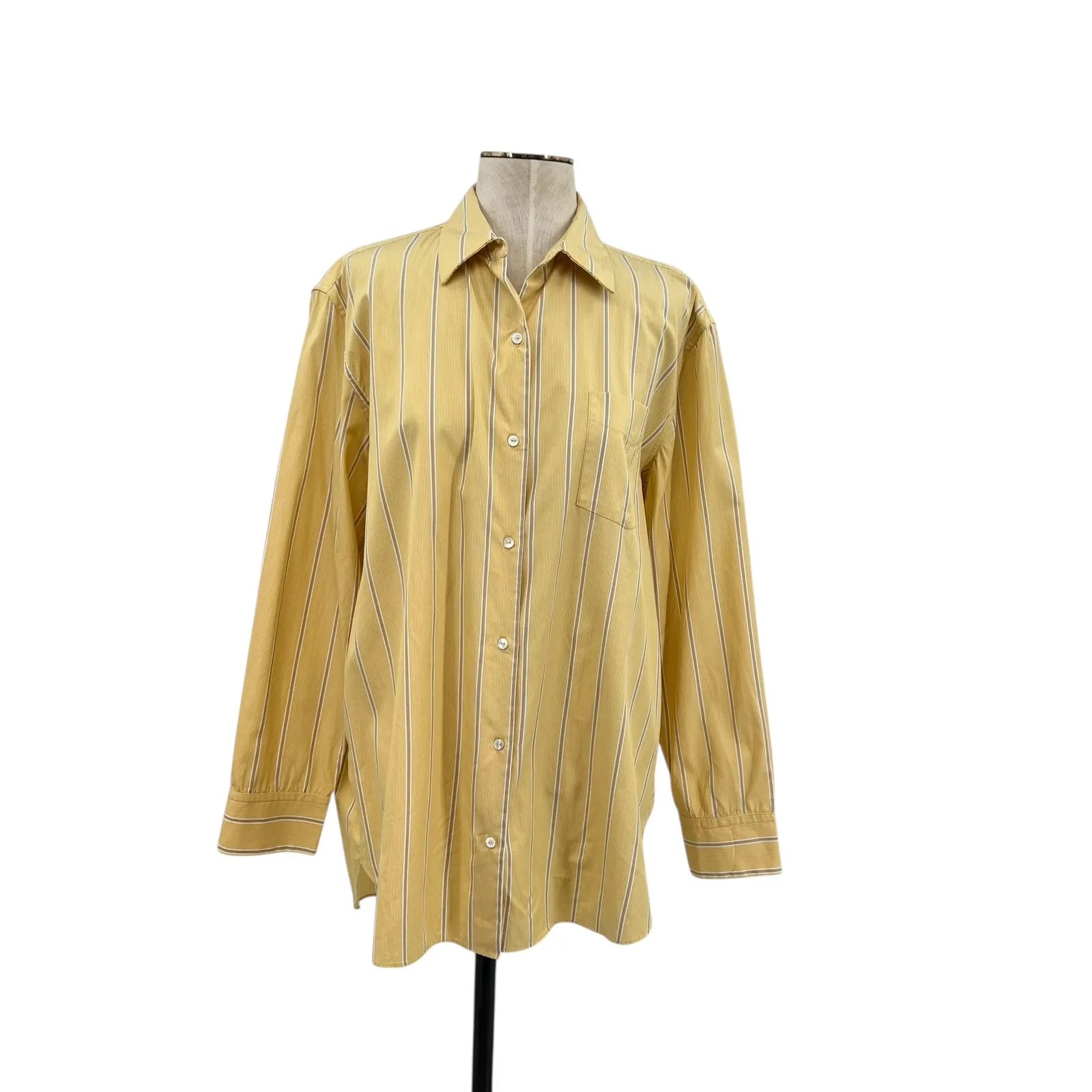 Nili Lotan‎ Kristen Striped Cotton Poplin Shirt Button Down Yellow Size Large - Image 3