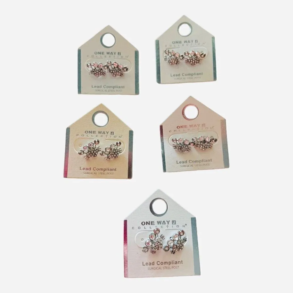 New Womens One Way Collection Rhinestone Silver Surgical Steel Crab Earrings - Image 3