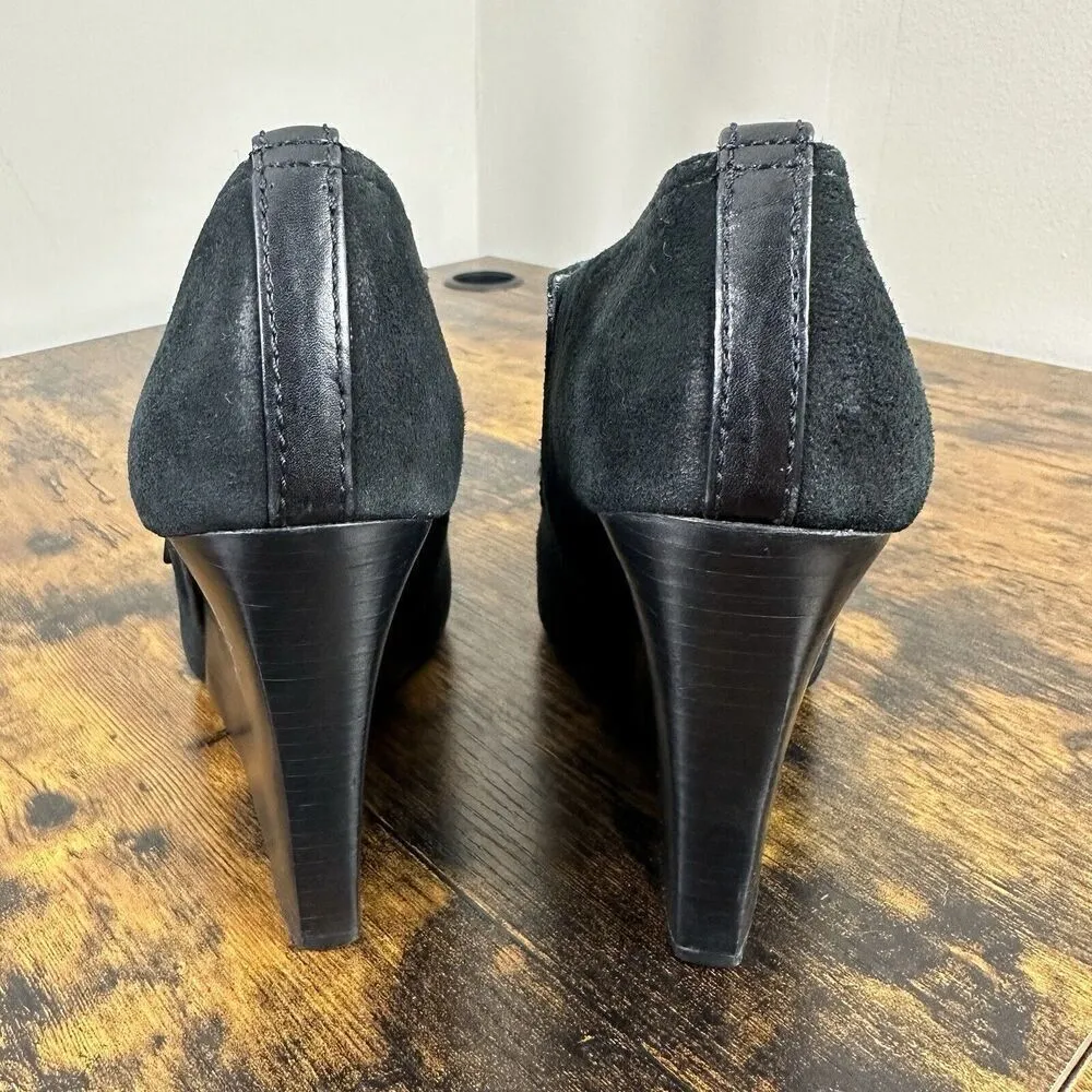 Tory Burch Gabrielle Buckle Suede Black‎ Wedge Booties Size 6 - Image 14