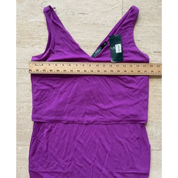 Lauren Ralph Lauren Purple Sleeveless V-Neck Cocktail Dress -‎ New with Tags M - Image 3