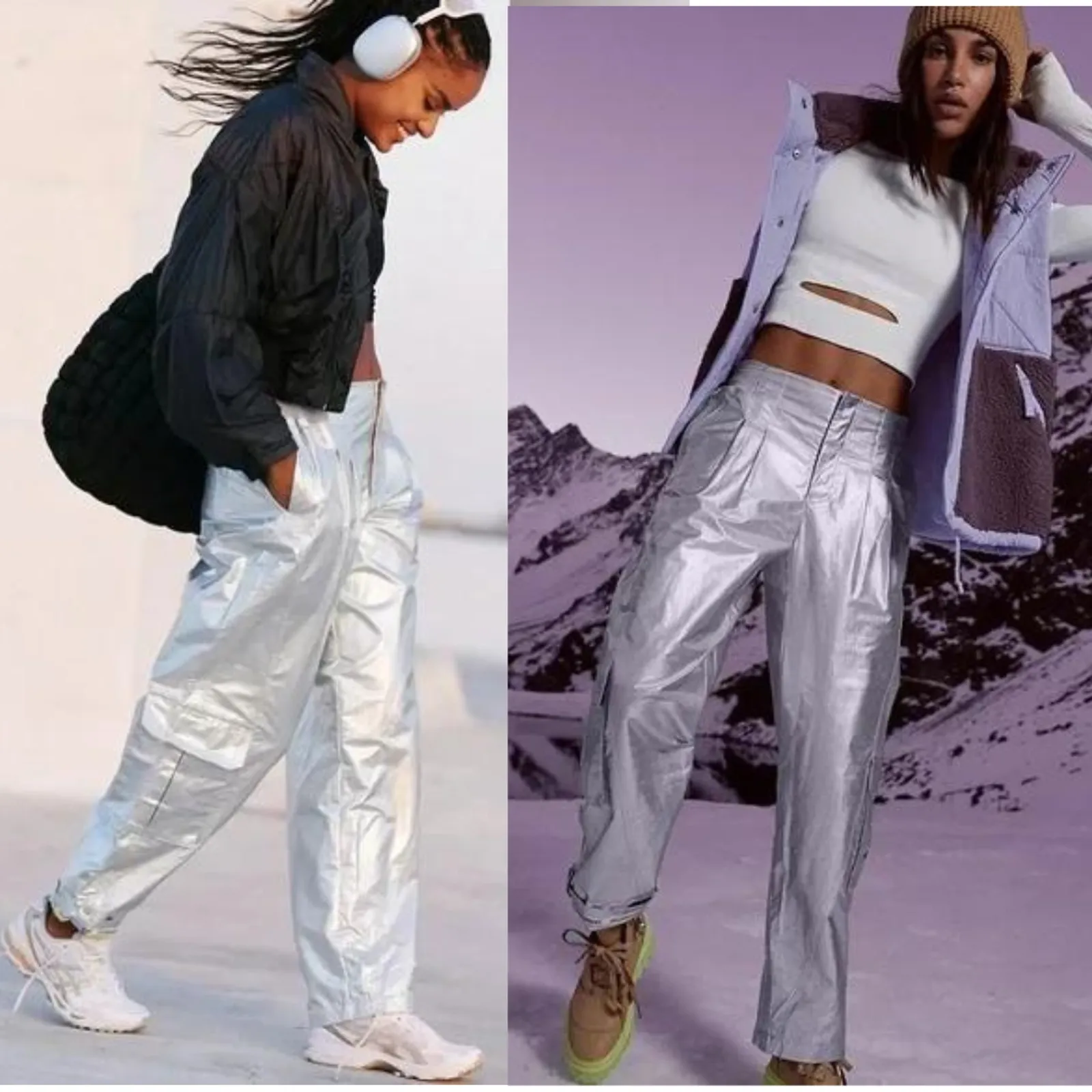 NEW Free People Fp Movement Mesmerize Me Pant Silver Metallic SM Spacecore Punk - Image 11