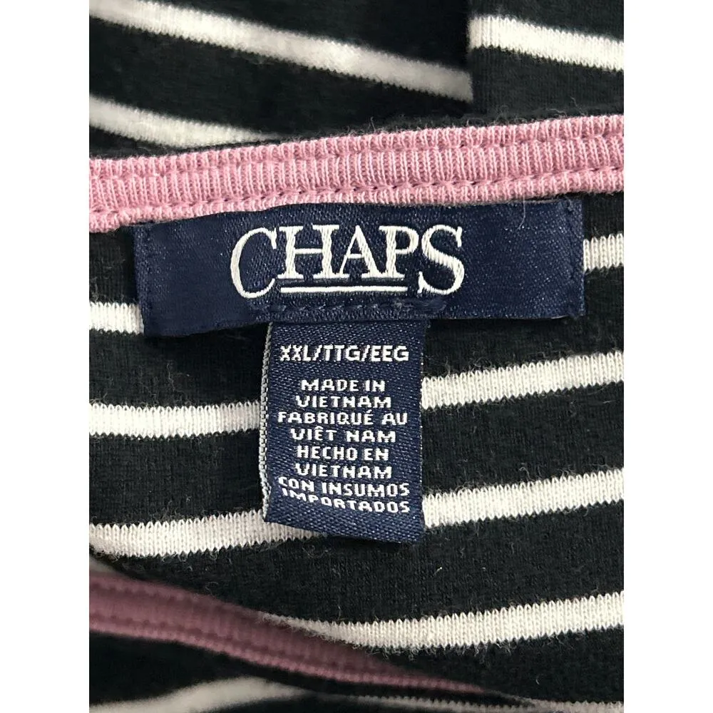 Chaps Black White Striped Long Sleeve 100% Cotton Knit T Shirt Tee Top Size 2XL - Image 3