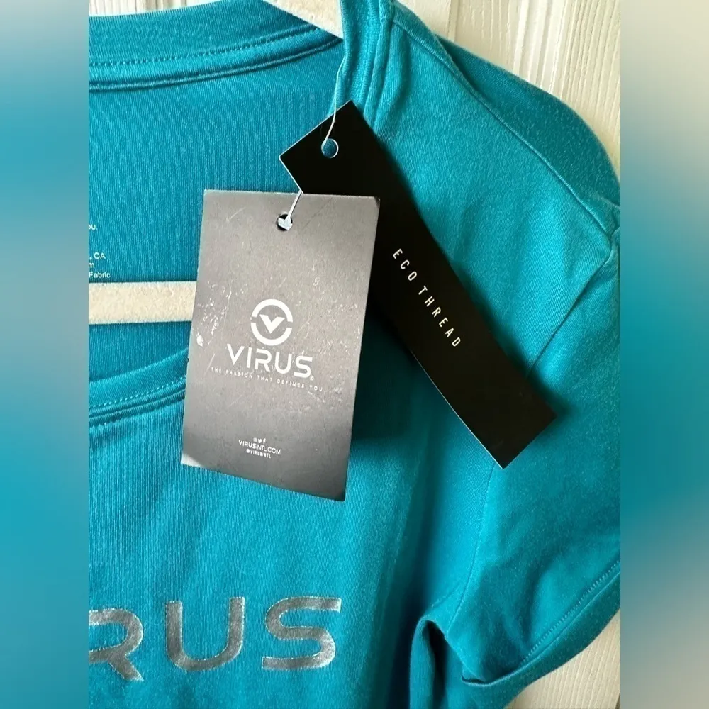 Virus Shirt Womens Extra Small Short Sleeve Basic Tee Shirt Big Logo Athletic Blue Size XS - Image 4