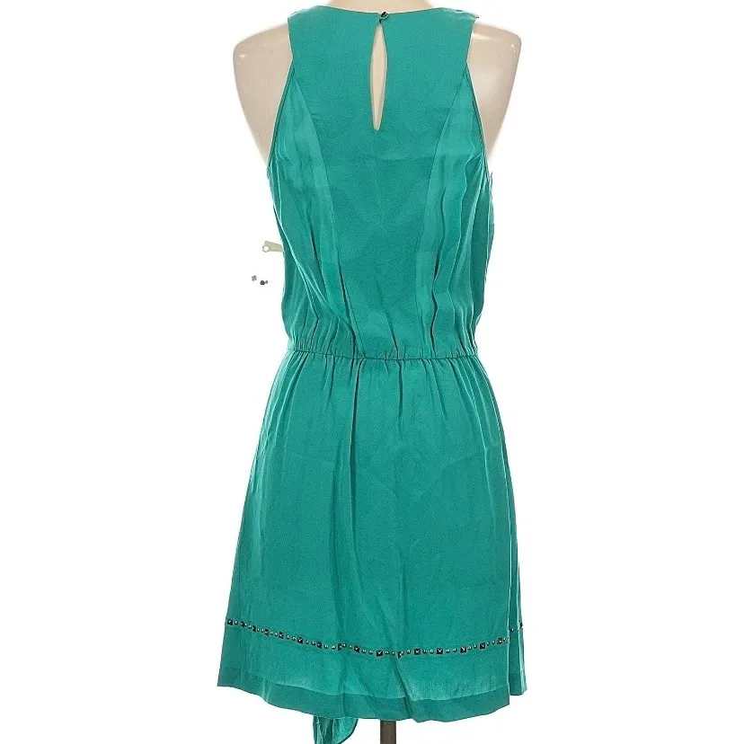 Nicole Miller Artelier 100% Silk Teal Dress with Studded Trim Size 4 NWOT Green - Image 2