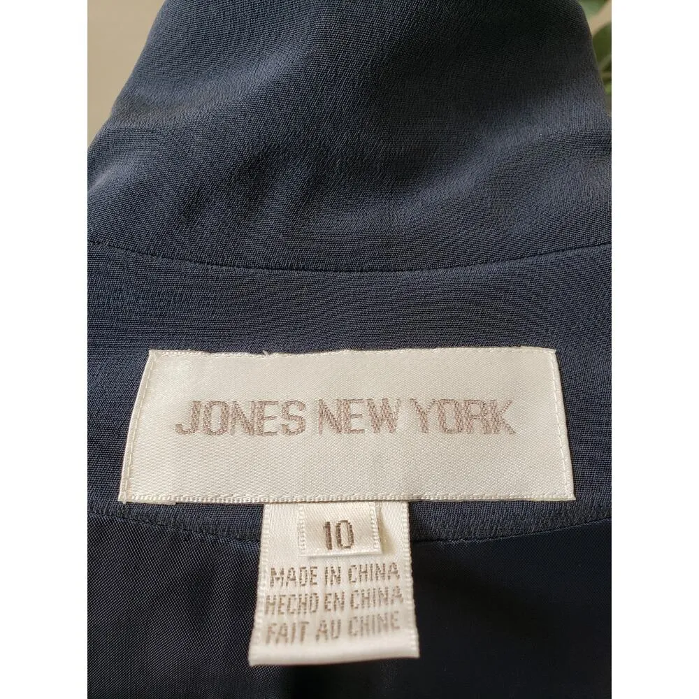 Jones New York 2 Piece Skirt Suit Womens 10/12 Blue Single Breasted 1 Button - Image 2