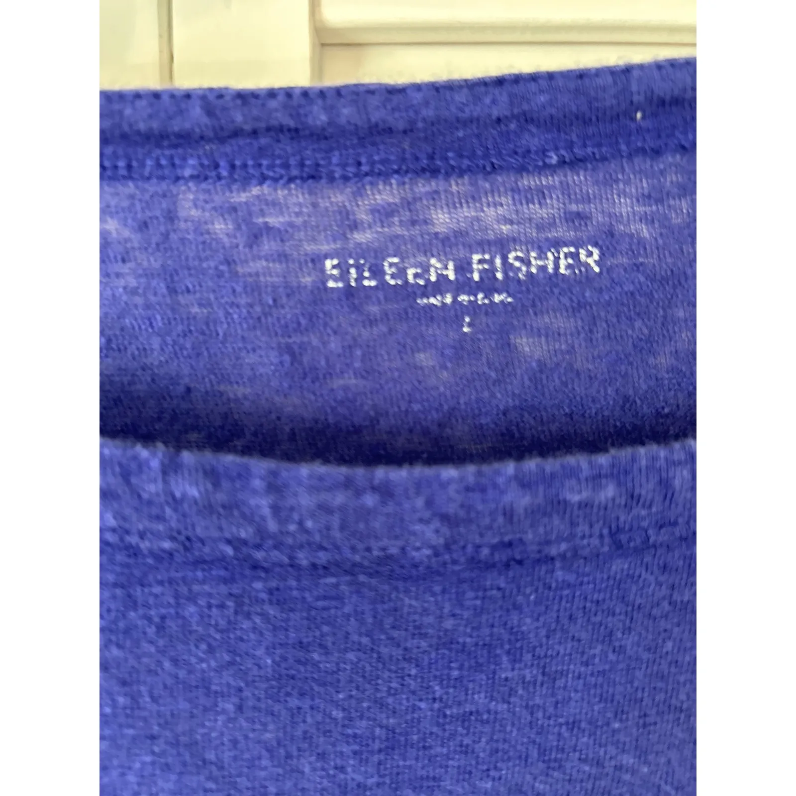 Eileen Fisher Organic Linen Top T‎ Shirt Ultra Marine Blue Casual Womens Size L - Image 2