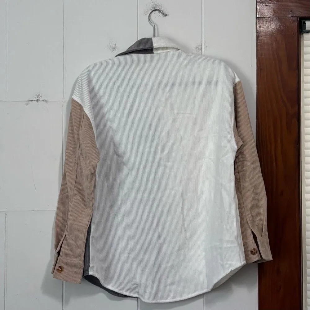 Shein Colorblock corduroy Shacket button down‎ small - Image 4
