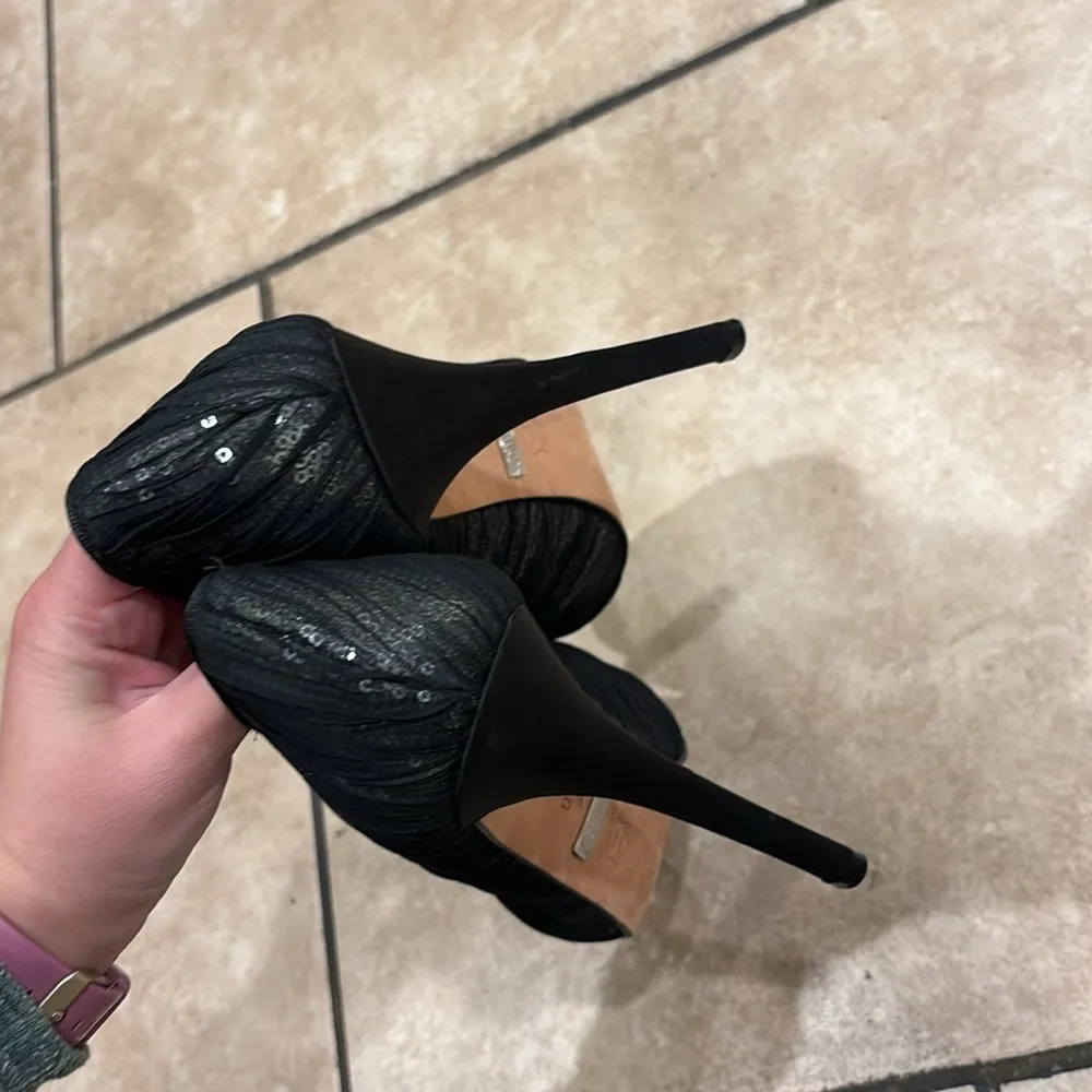 Badgley Mischka Black Tulle Satin Sequin Platform Heels - Image 5