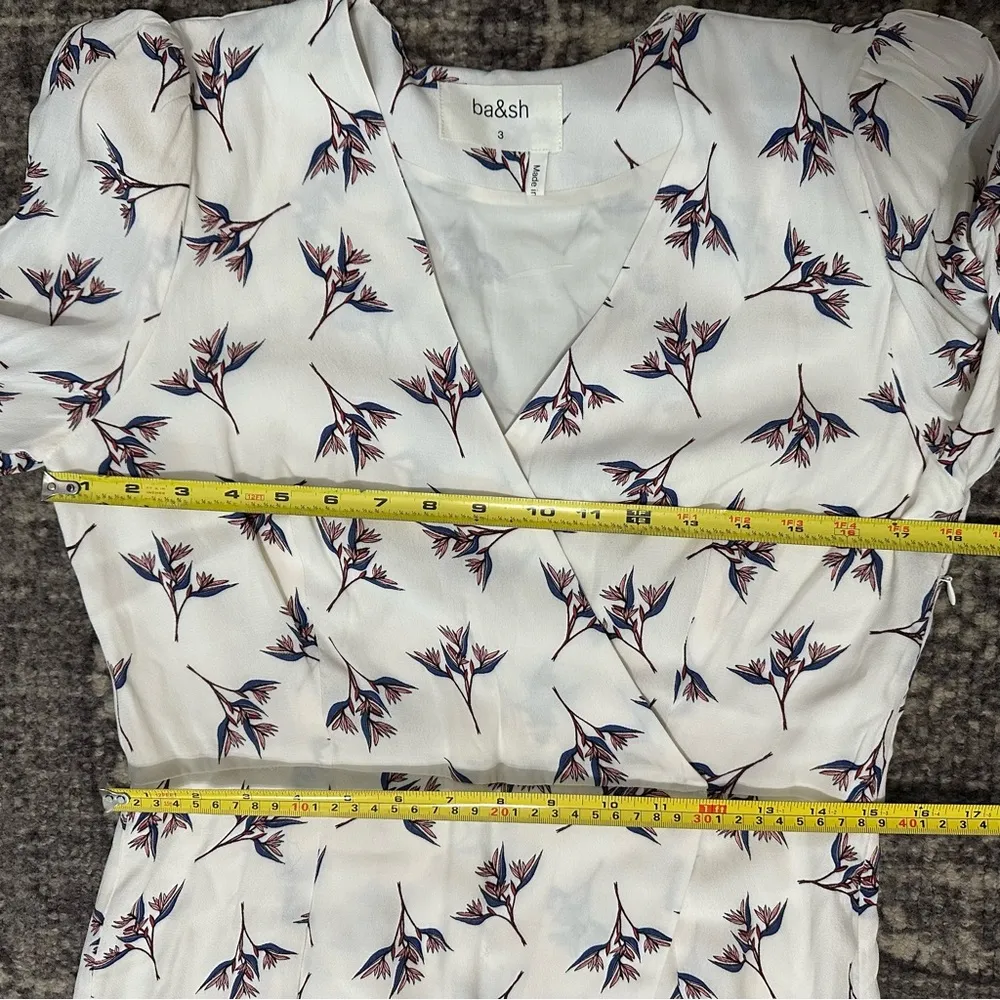 BA&SH Womens Size 10 Cream Ecru Black Floral Printed Fanny Crepe Faux Wrap Dress - Image 10