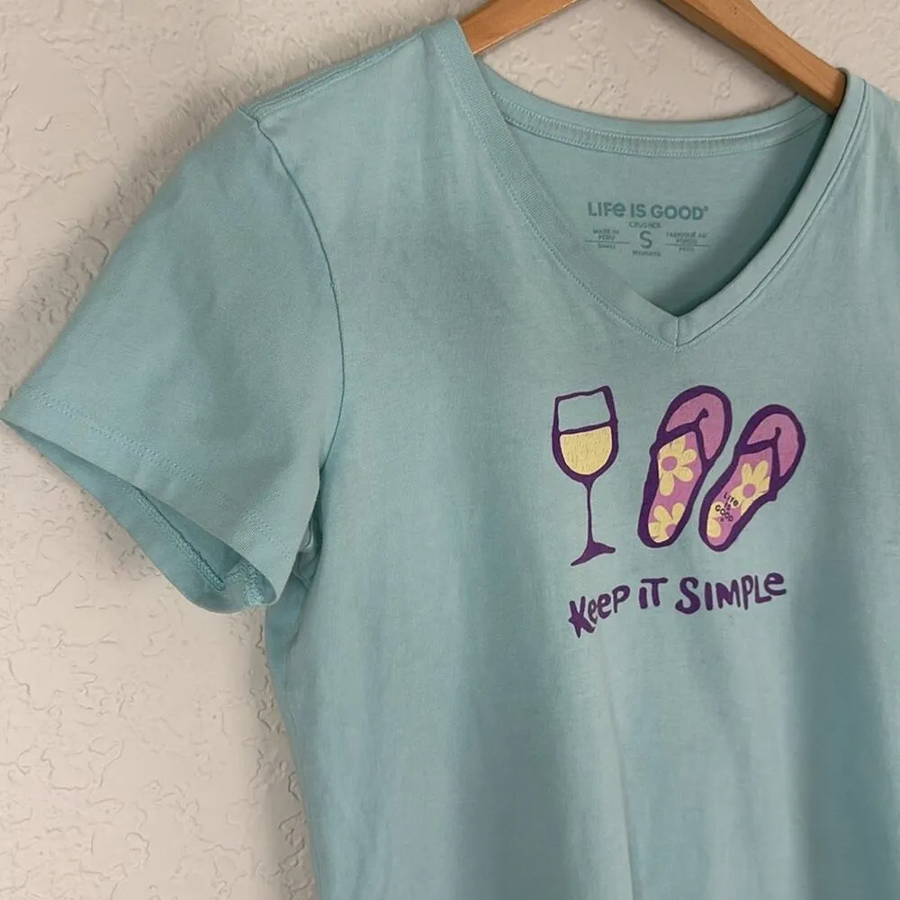 Life is Good  Crusher Tee Blue Keep it Simple Wine Flip Flops Summer Vacation - Image 2