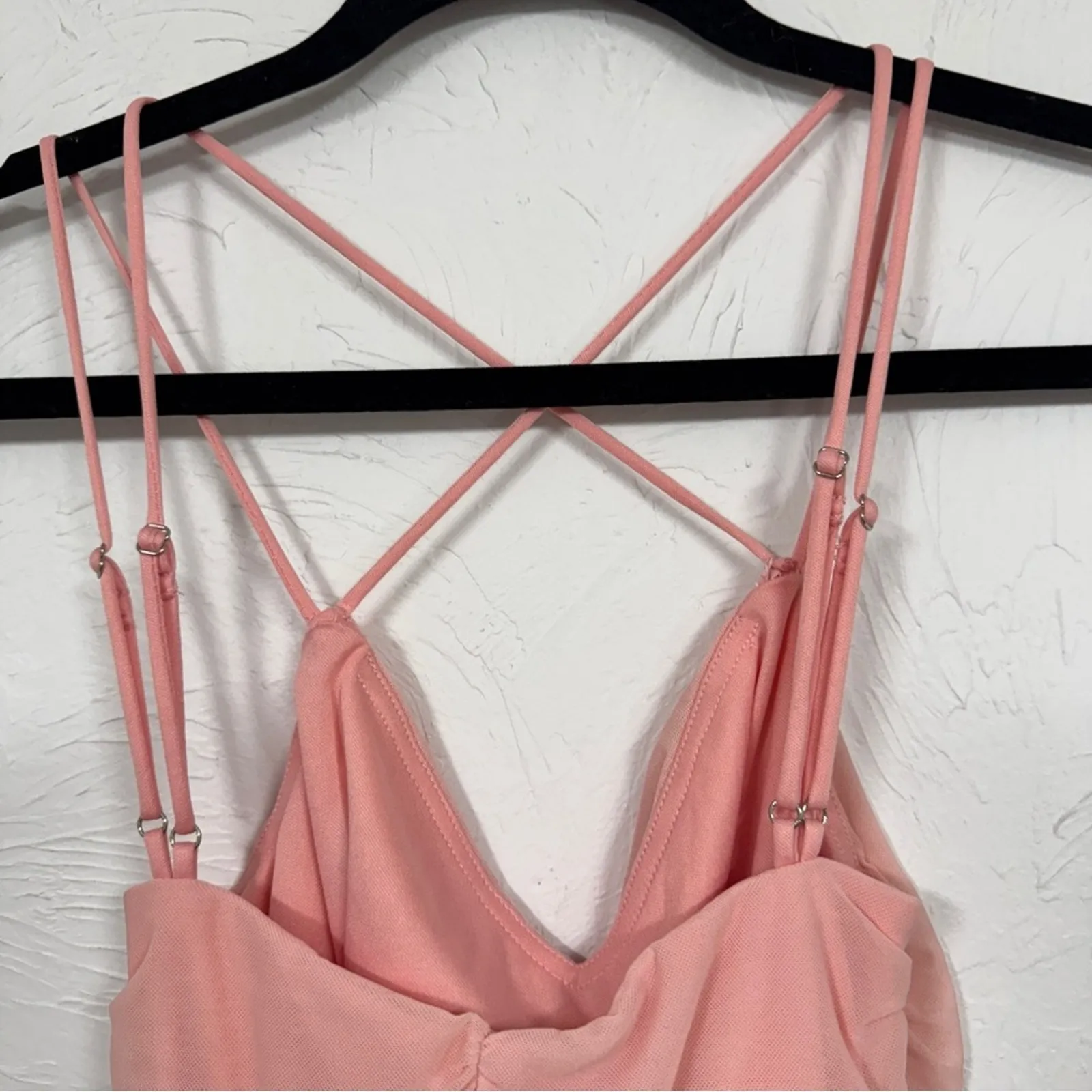 Lucy In The Sky Pink Strappy Ruched Bodycon Mini Dress Womens S Party Cocktail - Image 2