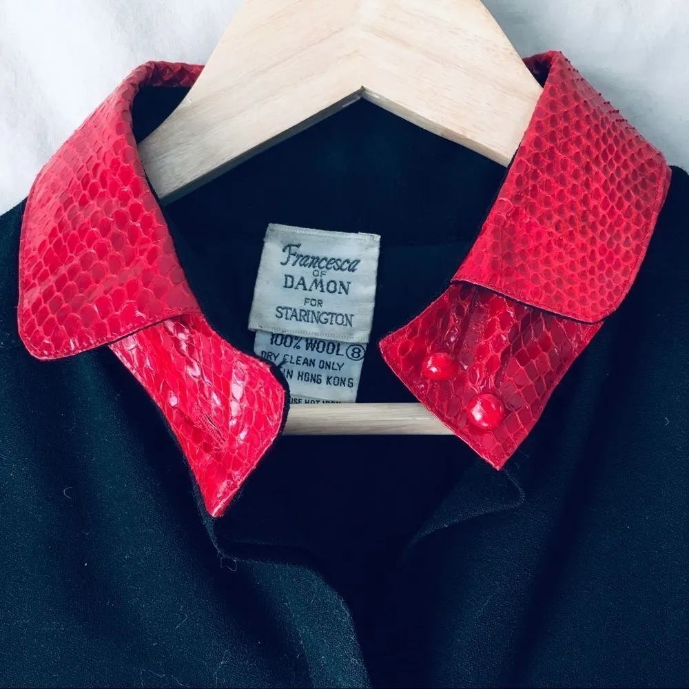 Vintage Francesca of Damon for Starington Black Wool and Red Leather Blouse Black Size 8 - Image 2