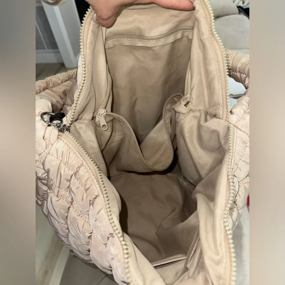 FP Movement quilted tote bag carryall beige sand hobo large zipper shoulder Tan - Image 12