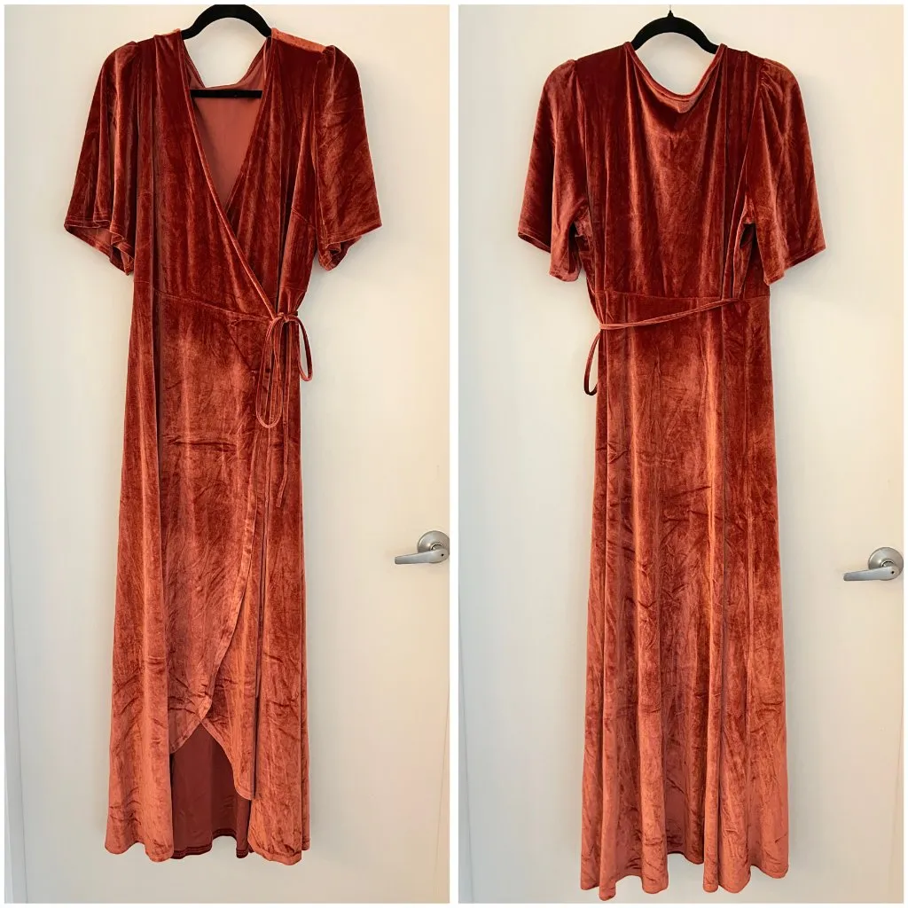 Baltic Born Katelyn Velvet Maxi Wrap Dress in Cinnamon Burnt Orange Size 2X NWOT - Image 4