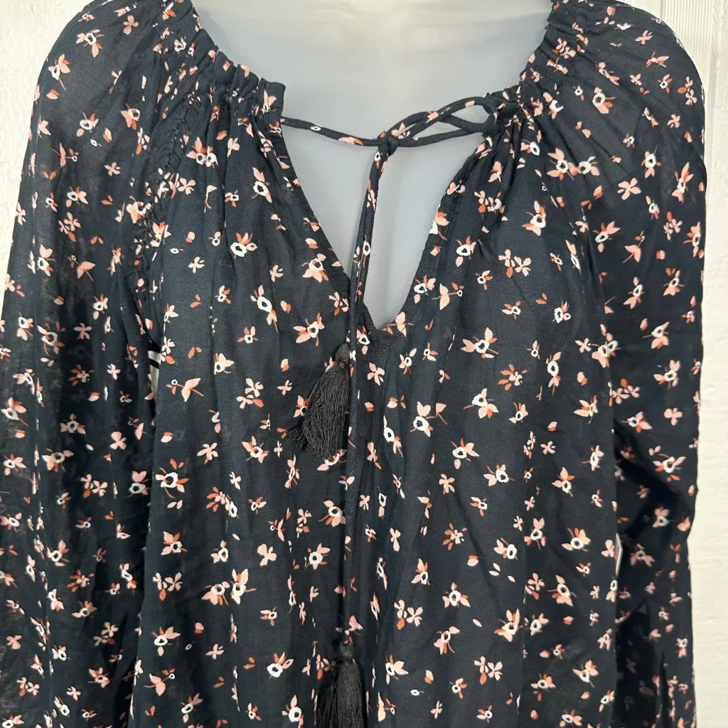 Billabong Women’s Black Floral Peasant Boho Long Sleeve Top Size Small NWOT - Image 4