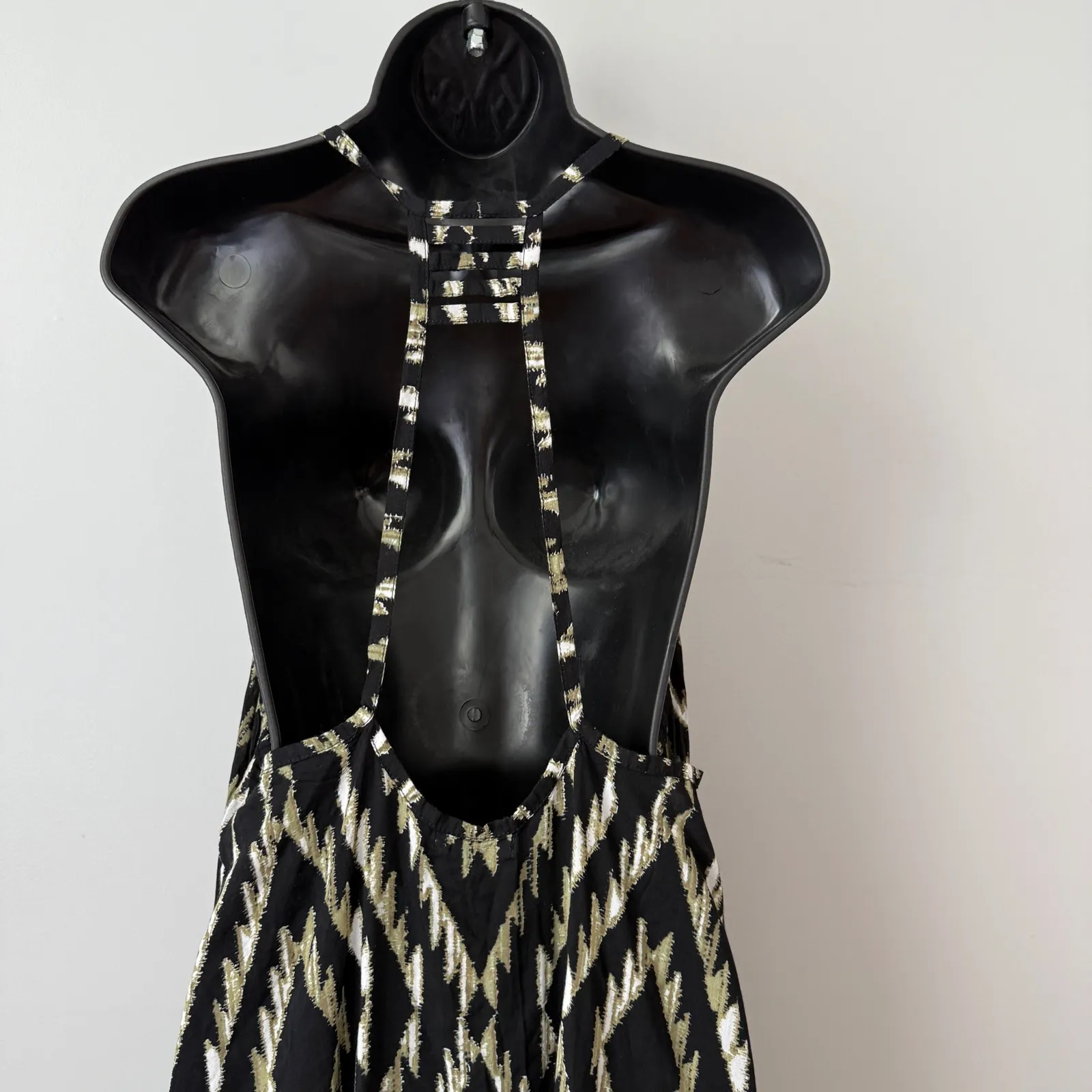 Tiare Hawaii Black Gold Tribal Diamond Print Maxi Dress Halter Neck Size S - Image 8