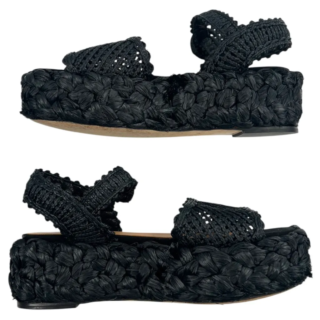 Paloma Barcelo Oda Platform Chunky Rafia Sandals Coastal Tropical Cruise Black Size 8 - Image 4